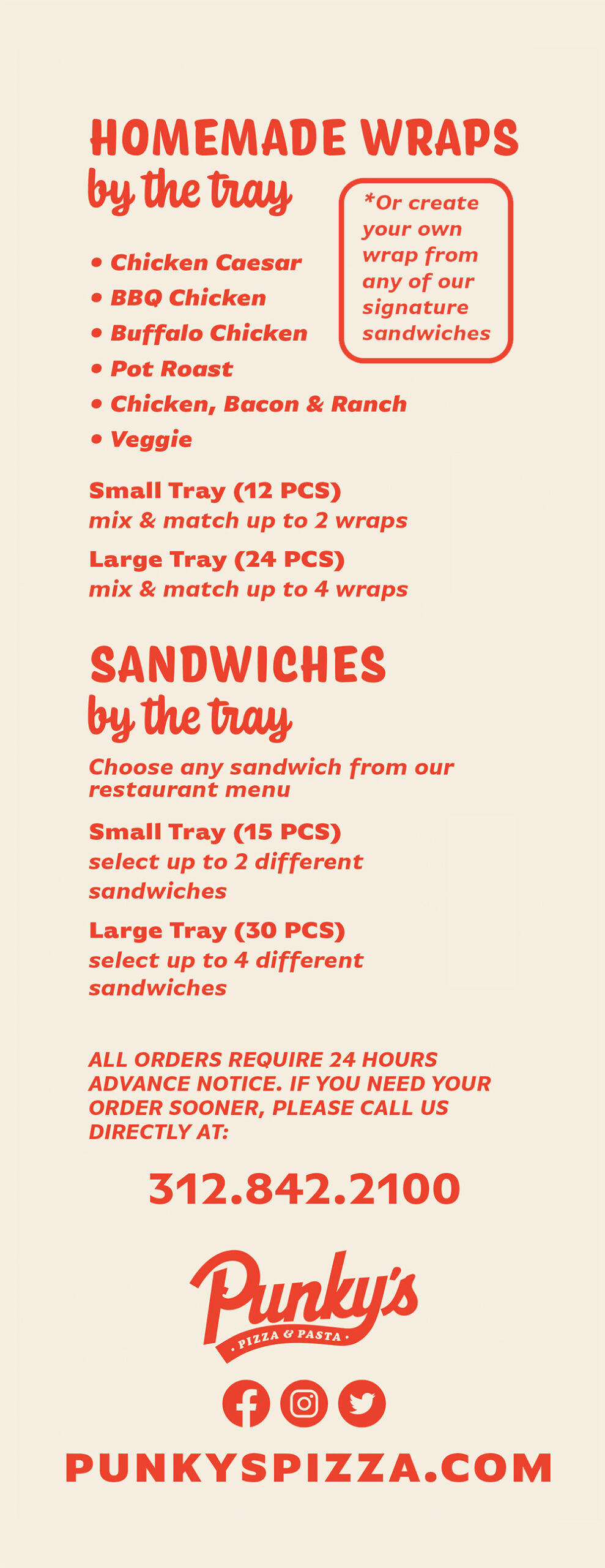 Wraps and Sandwiches. Please click on our PDF menu below for a full text menu.